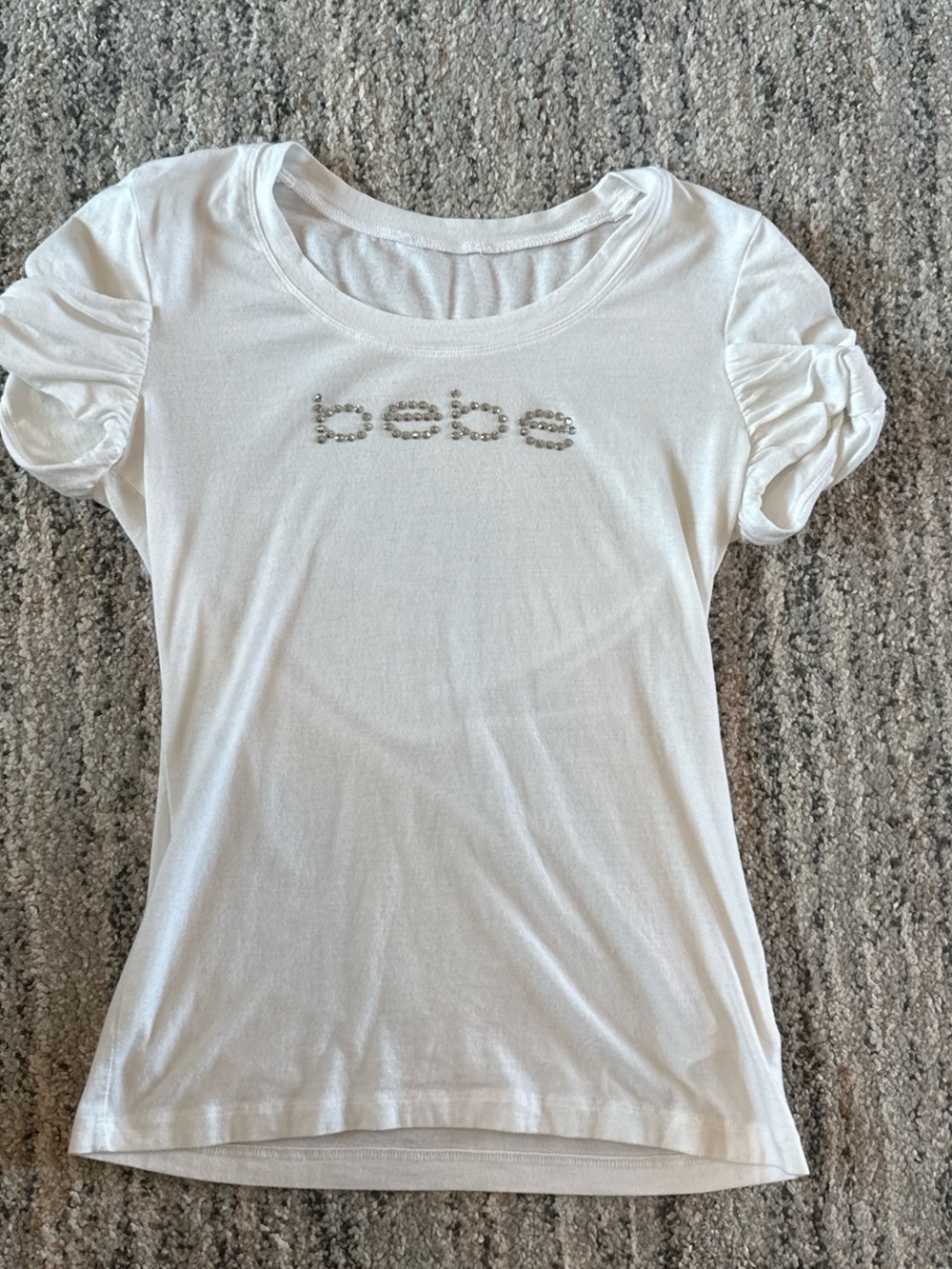 White Small Bebe baby tee with rhinestone logo